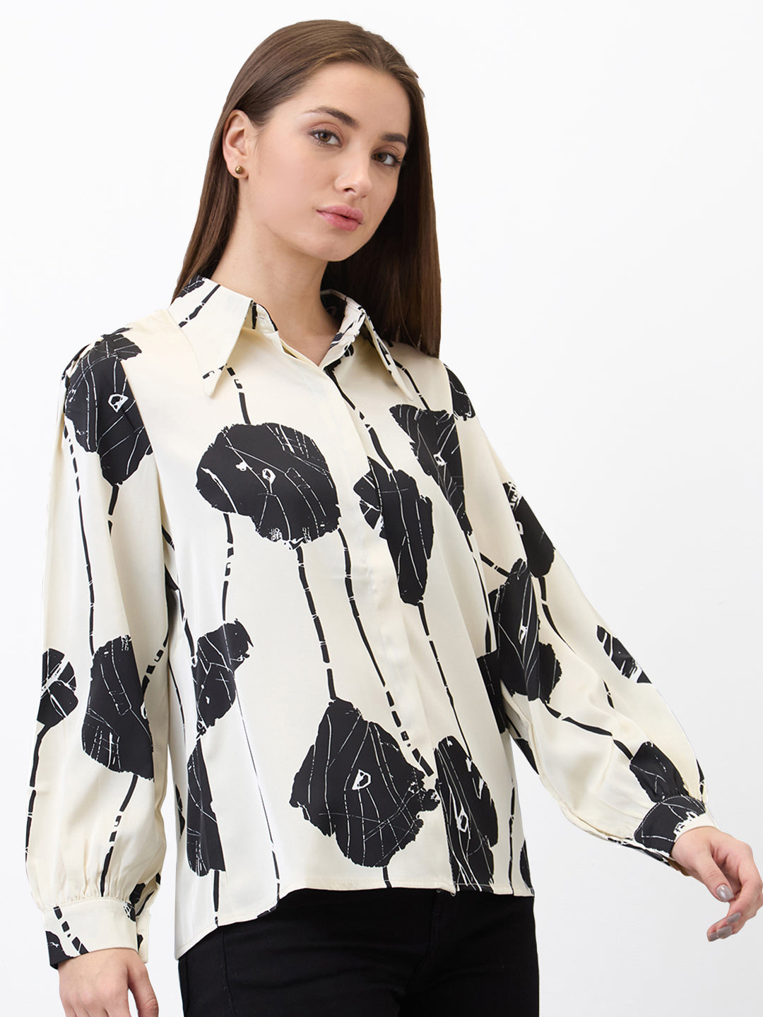 Spykar White Regular Fit Printed Full Sleeve Shirt For Women