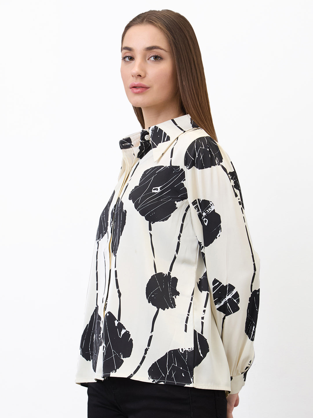 Spykar White Regular Fit Printed Full Sleeve Shirt For Women