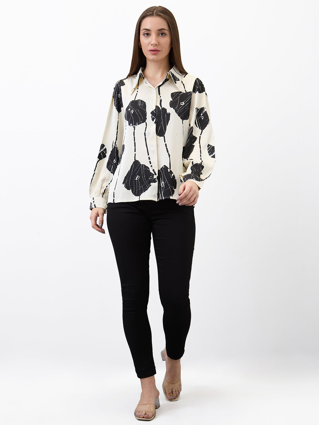 Spykar White Regular Fit Printed Full Sleeve Shirt For Women