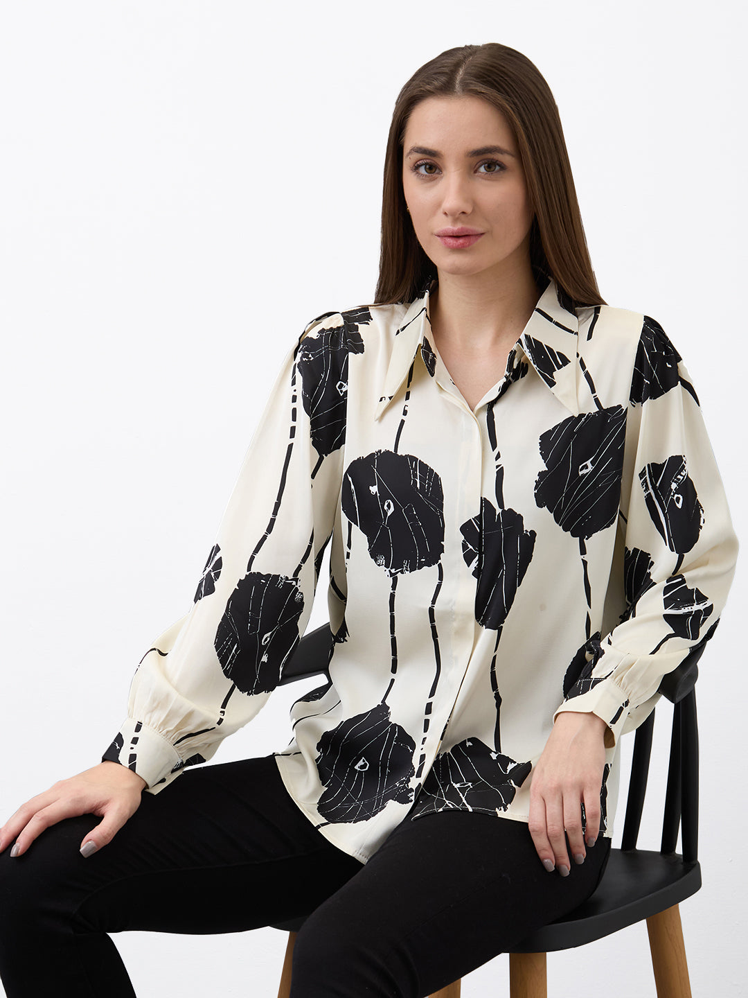 Spykar White Regular Fit Printed Full Sleeve Shirt For Women