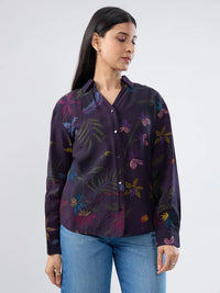 Women Shirt Print Purple Regular Fit