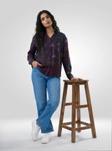 Women Shirt Print Purple Regular Fit