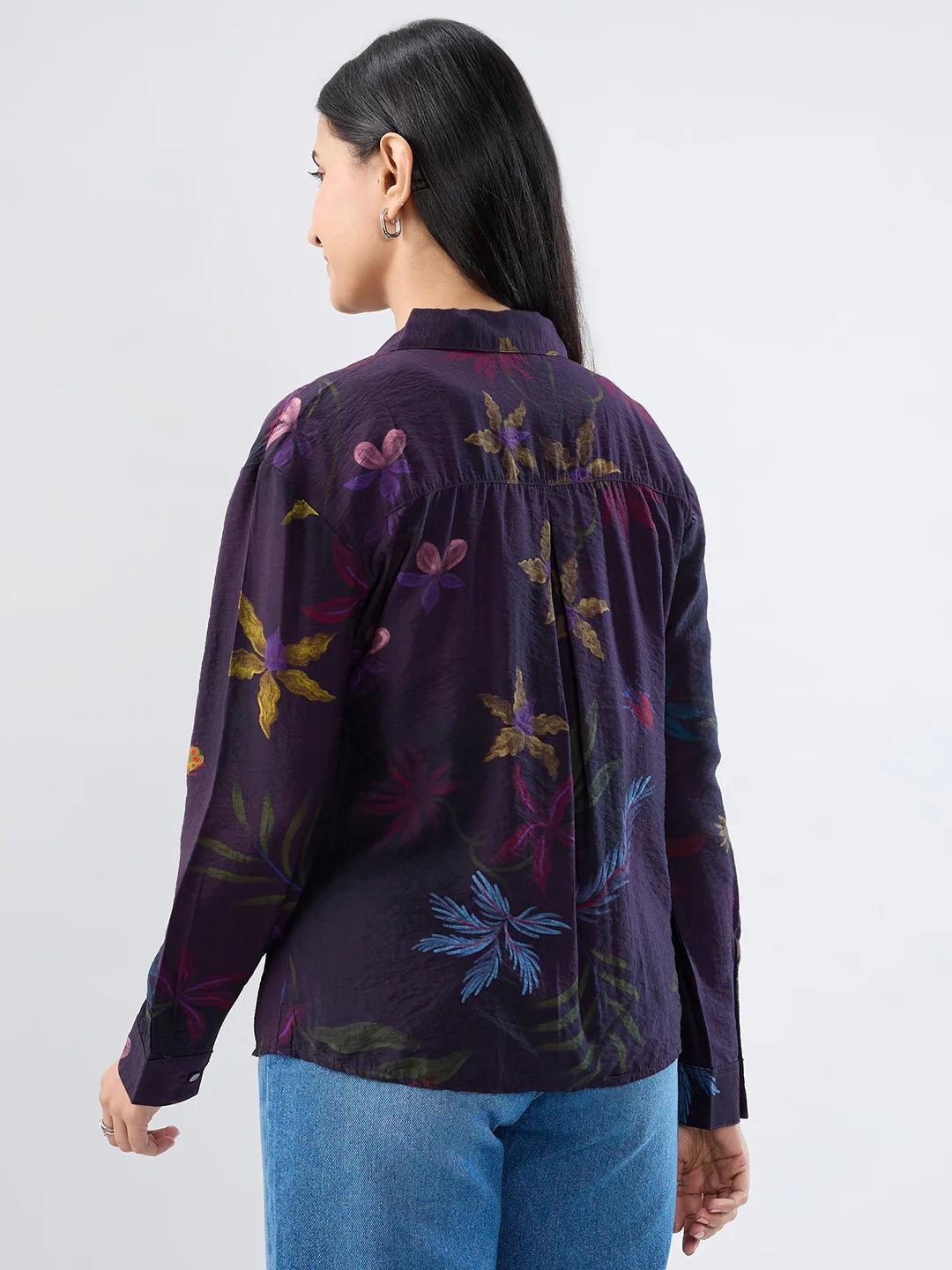 Women Shirt Print Purple Regular Fit