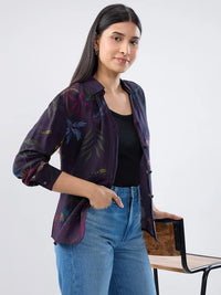 Women Shirt Print Purple Regular Fit