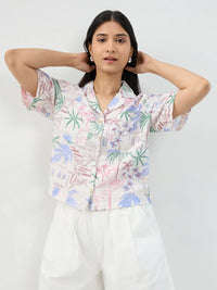Women Shirt Print White Boxy Fit