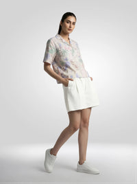 Women Shirt Print White Boxy Fit