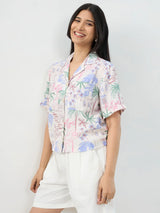 Women Shirt Print White Boxy Fit