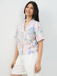 Women Shirt Print White Boxy Fit