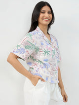 Women Shirt Print White Boxy Fit