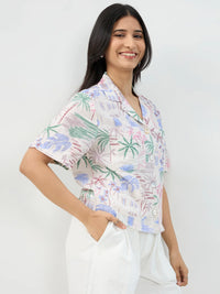 Women Shirt Print White Boxy Fit