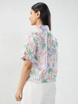 Women Shirt Print White Boxy Fit