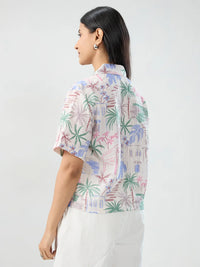 Women Shirt Print White Boxy Fit