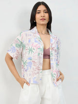 Women Shirt Print White Boxy Fit