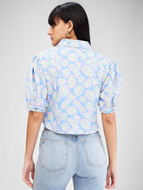 Women Shirt Print Blue Slim Fit