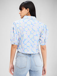 Women Shirt Print Blue Slim Fit