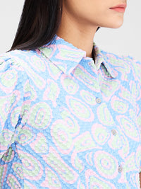 Women Shirt Print Blue Slim Fit