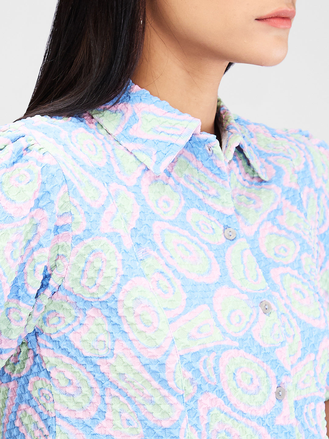 Women Shirt Print Blue Slim Fit