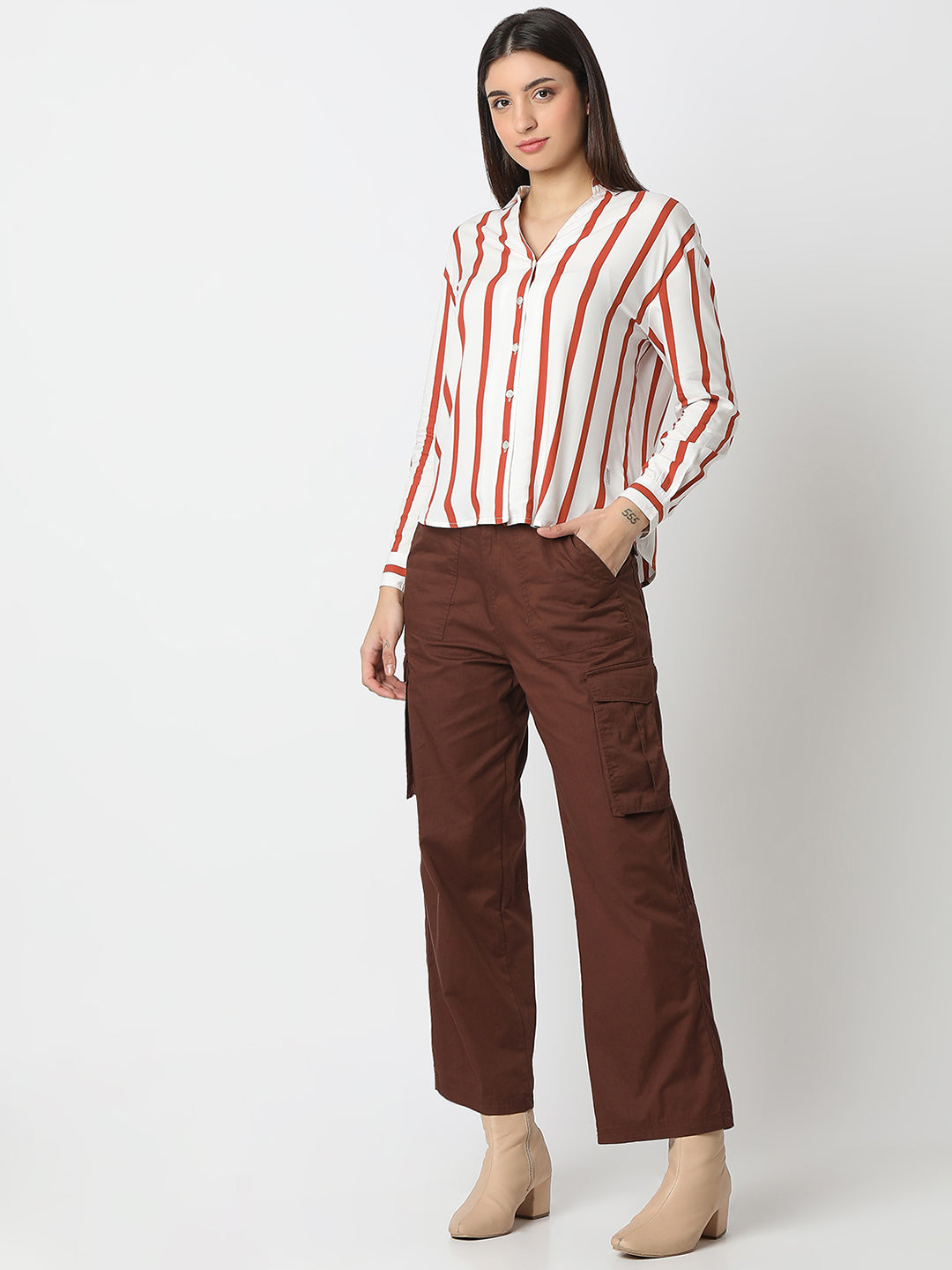 Women Shirt Print Brown Regular Fit