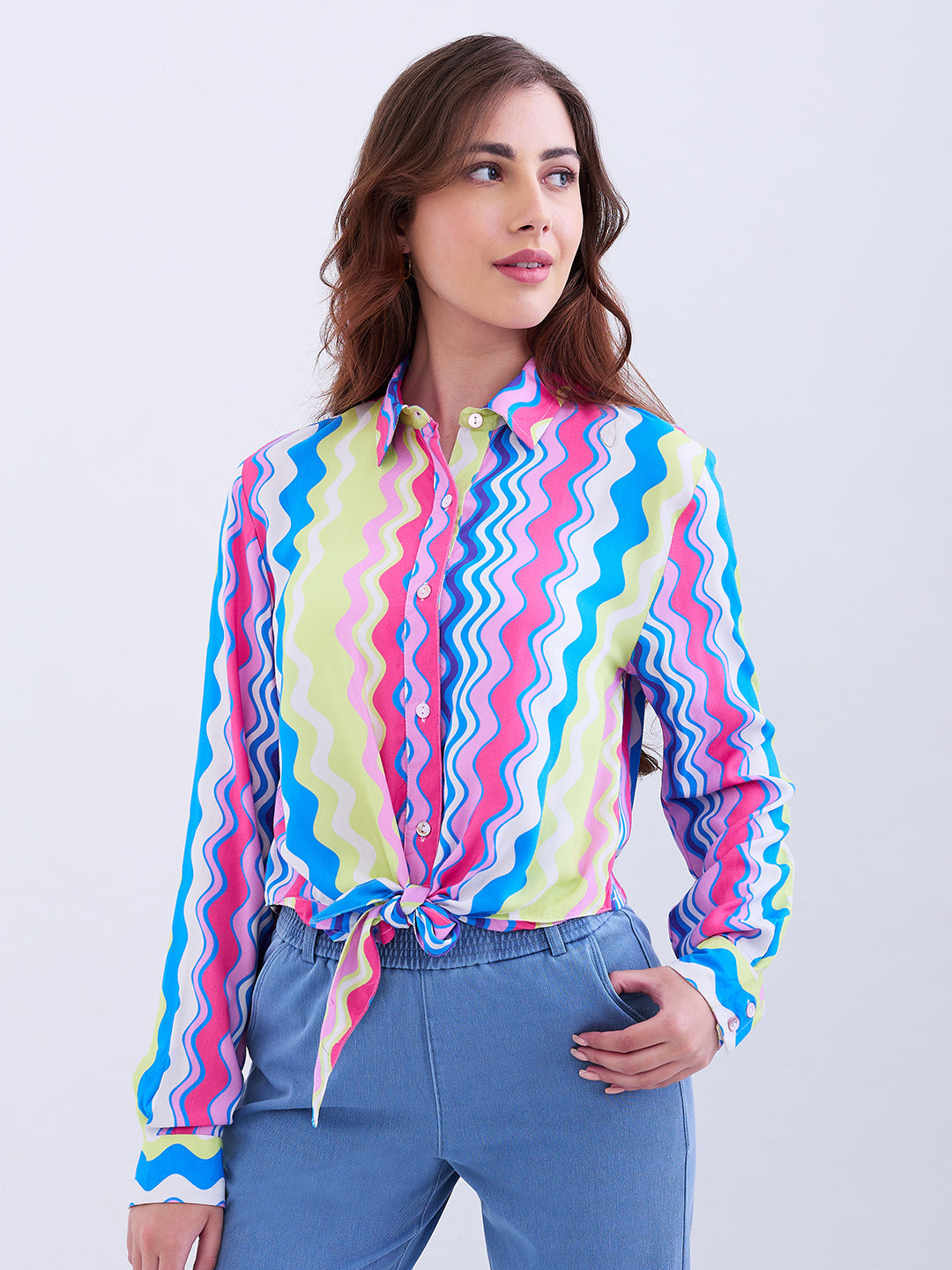 Spykar Sky Blue Regular Fit Casual Shirts For Women