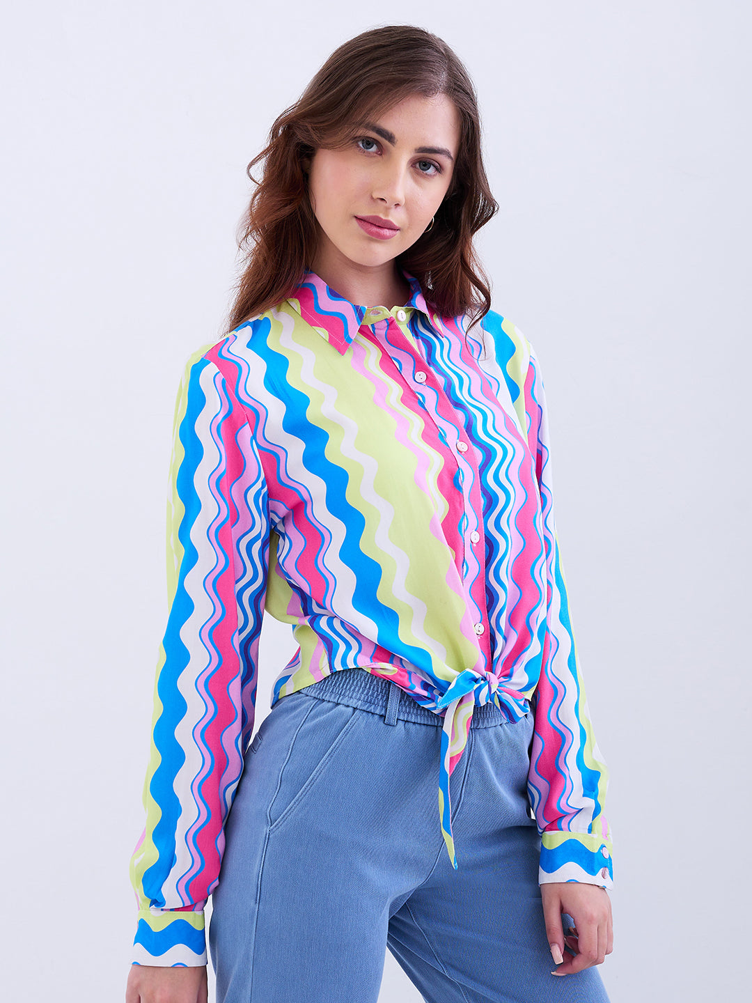 Spykar Sky Blue Regular Fit Casual Shirts For Women