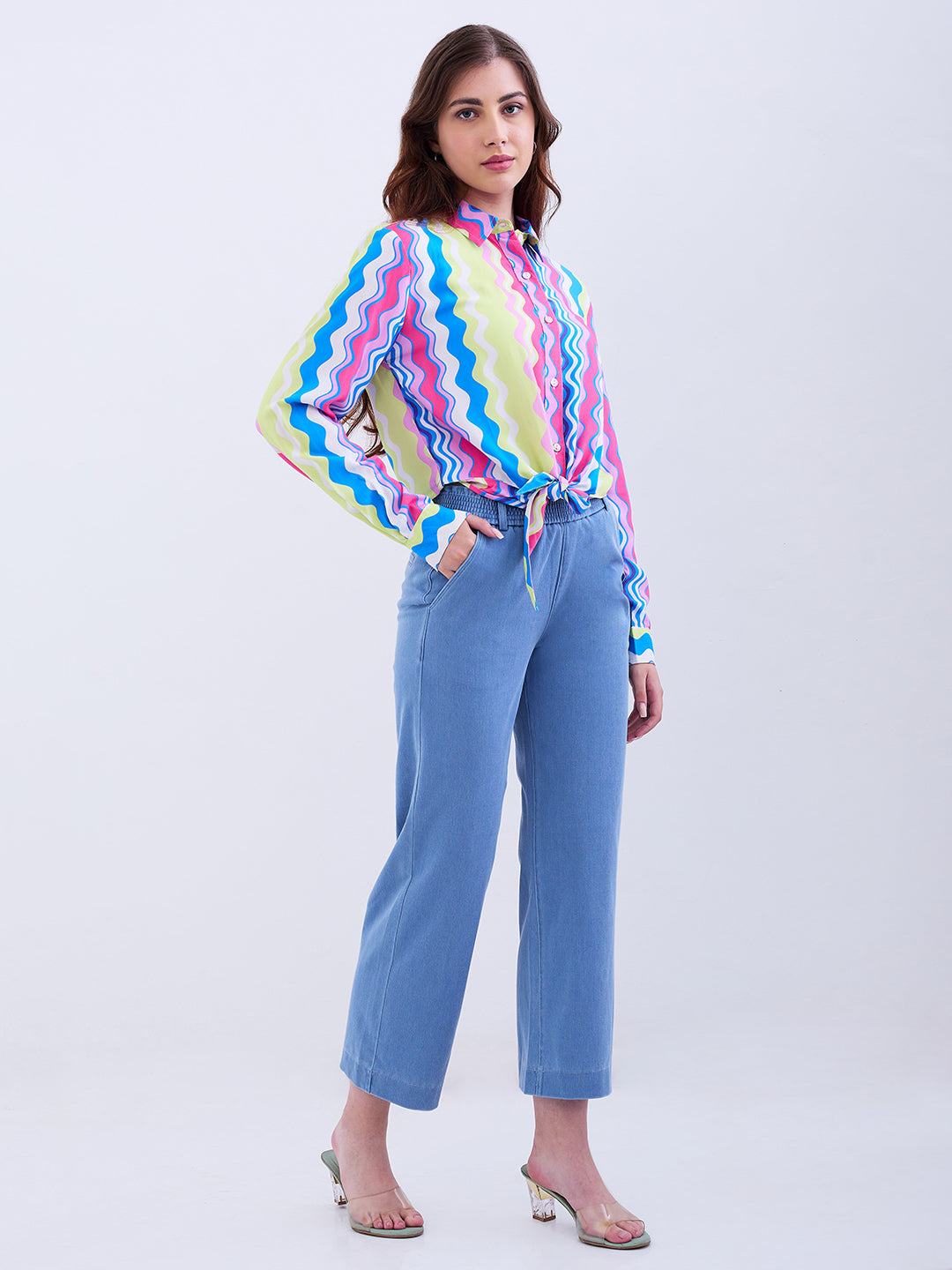 Spykar Sky Blue Regular Fit Casual Shirts For Women