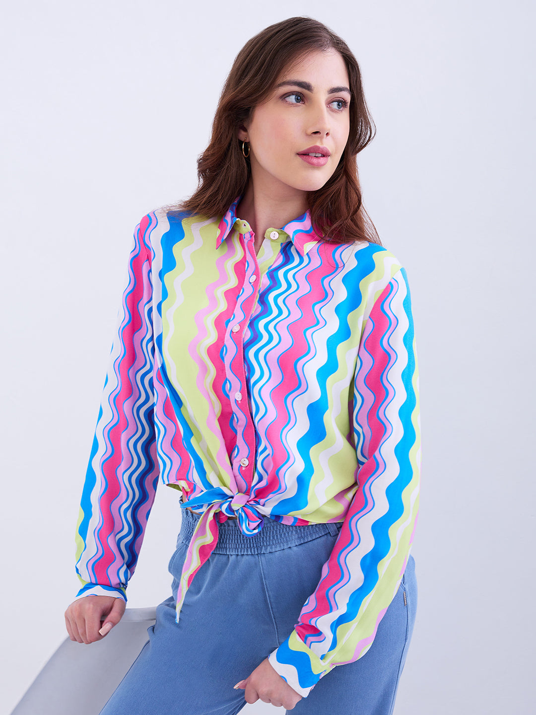 Spykar Sky Blue Regular Fit Casual Shirts For Women