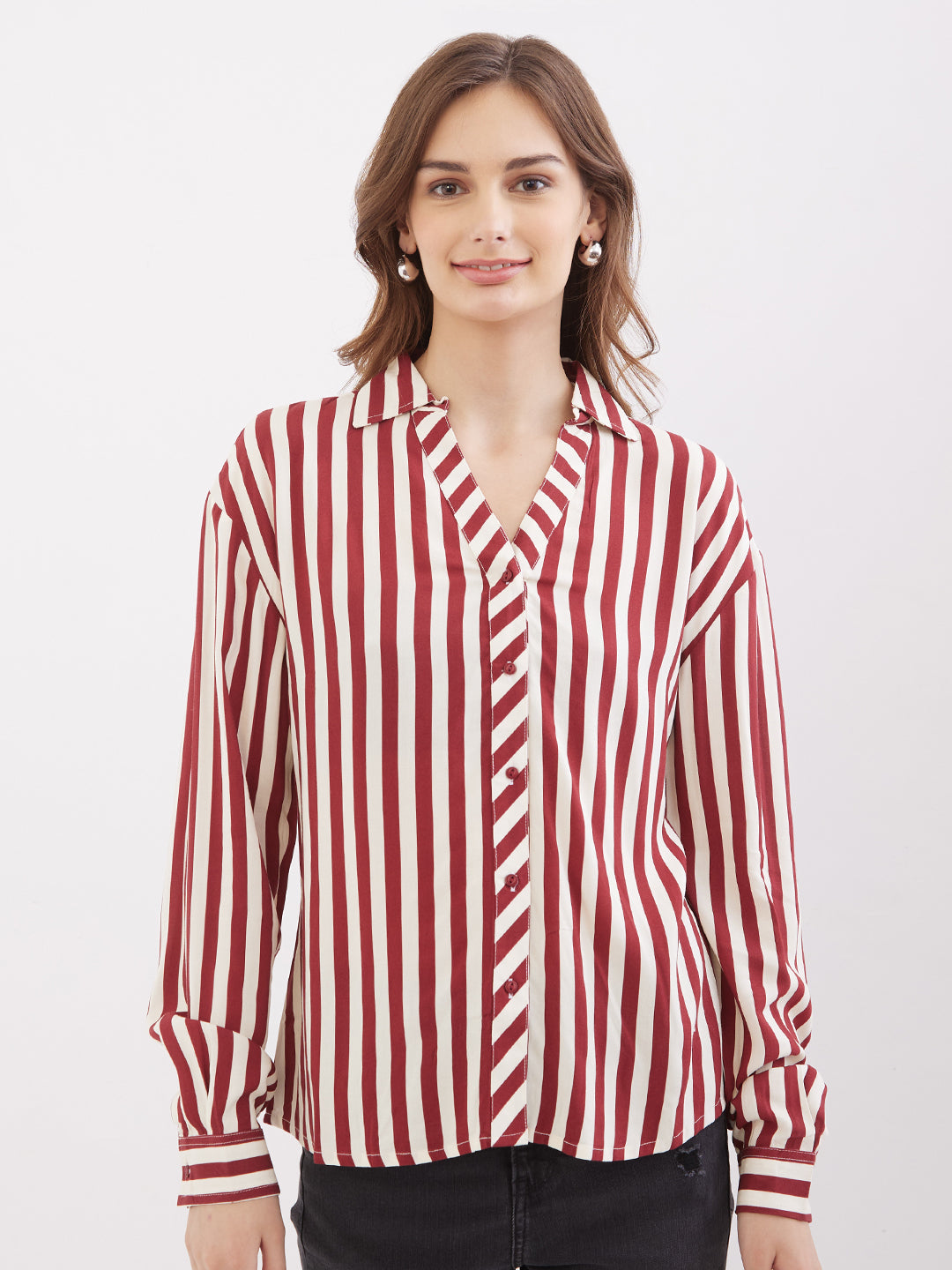 Spykar Deep Maroon Regular Fit Casual Shirts For Women