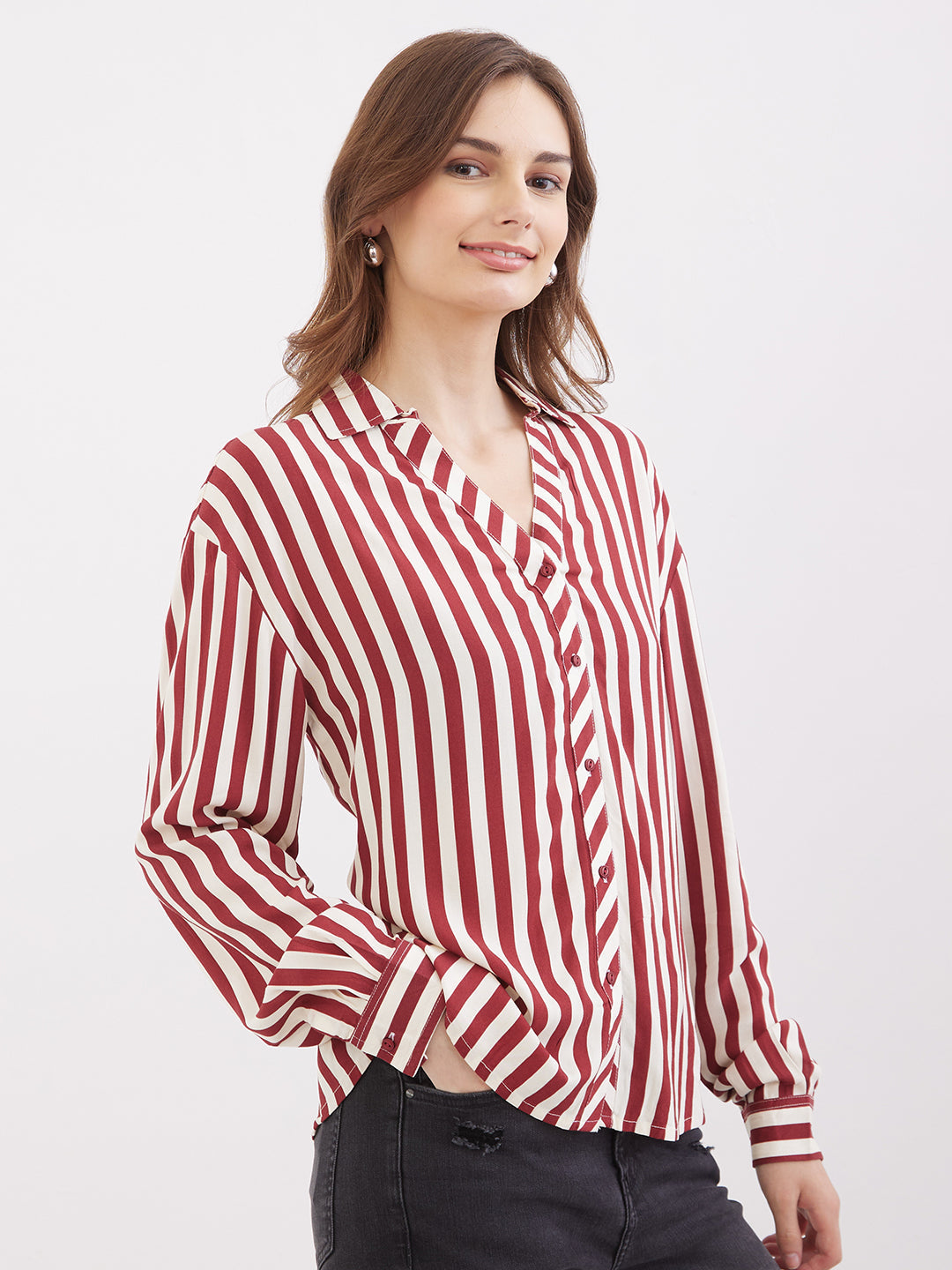 Spykar Deep Maroon Regular Fit Casual Shirts For Women
