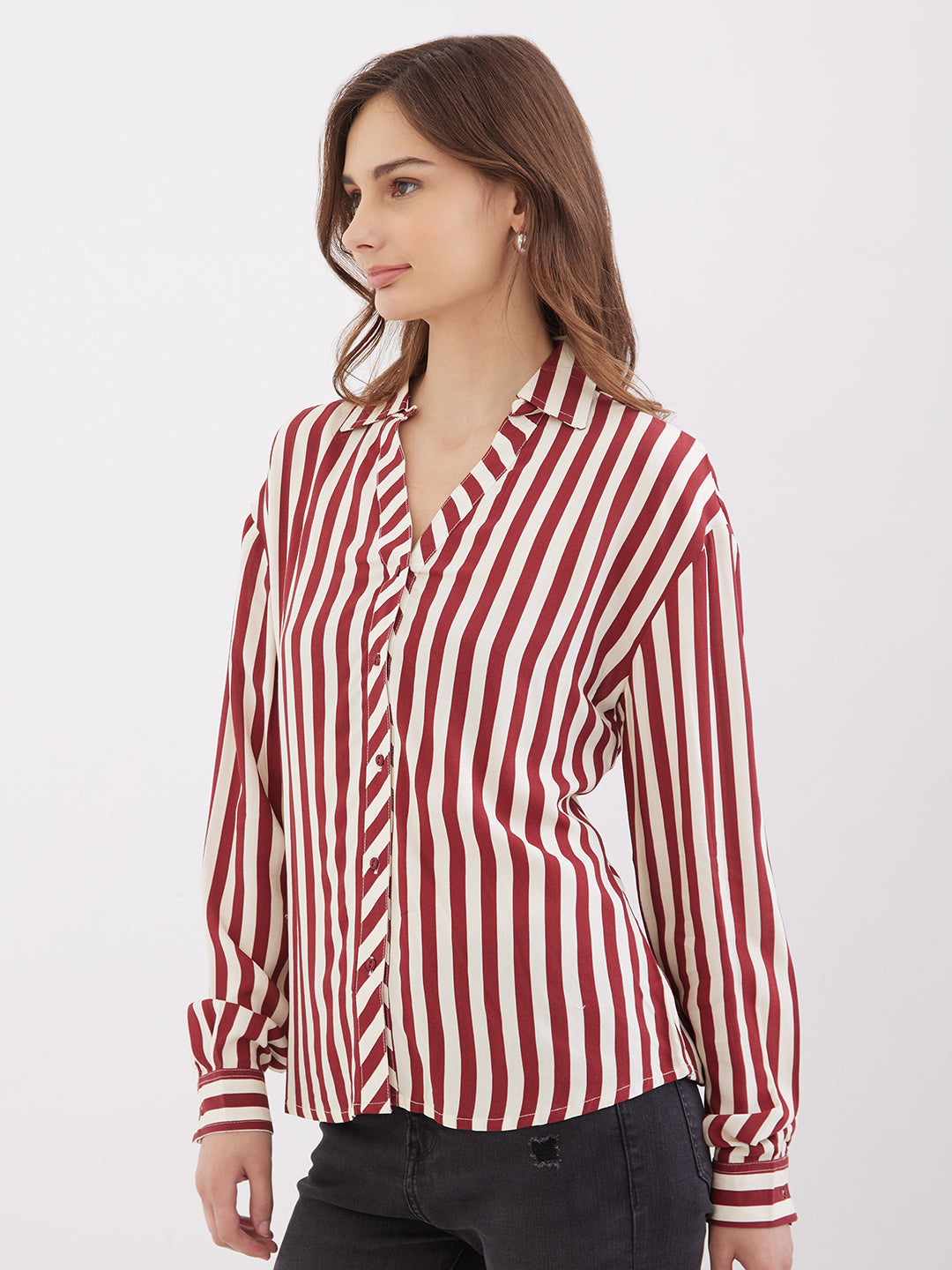 Spykar Deep Maroon Regular Fit Casual Shirts For Women