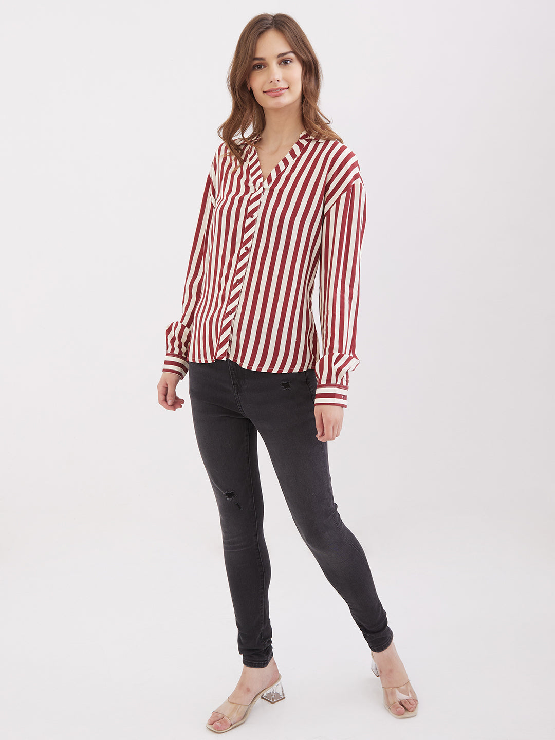 Spykar Deep Maroon Regular Fit Casual Shirts For Women