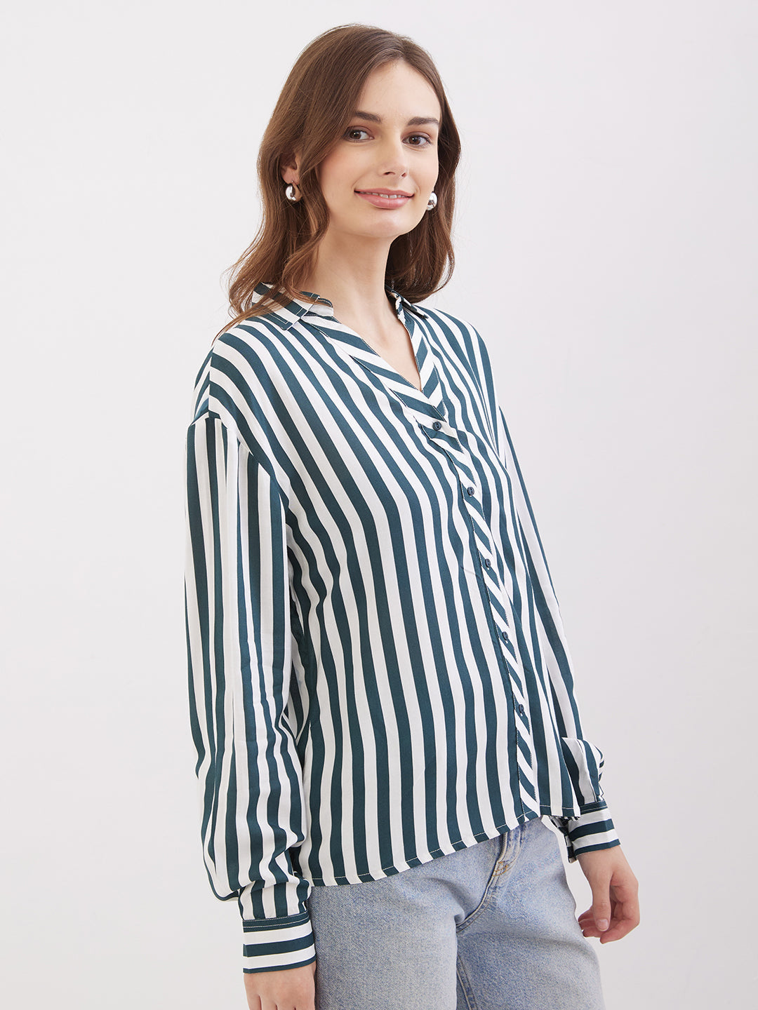 Spykar Malachite Green Regular Fit Casual Shirts For Women