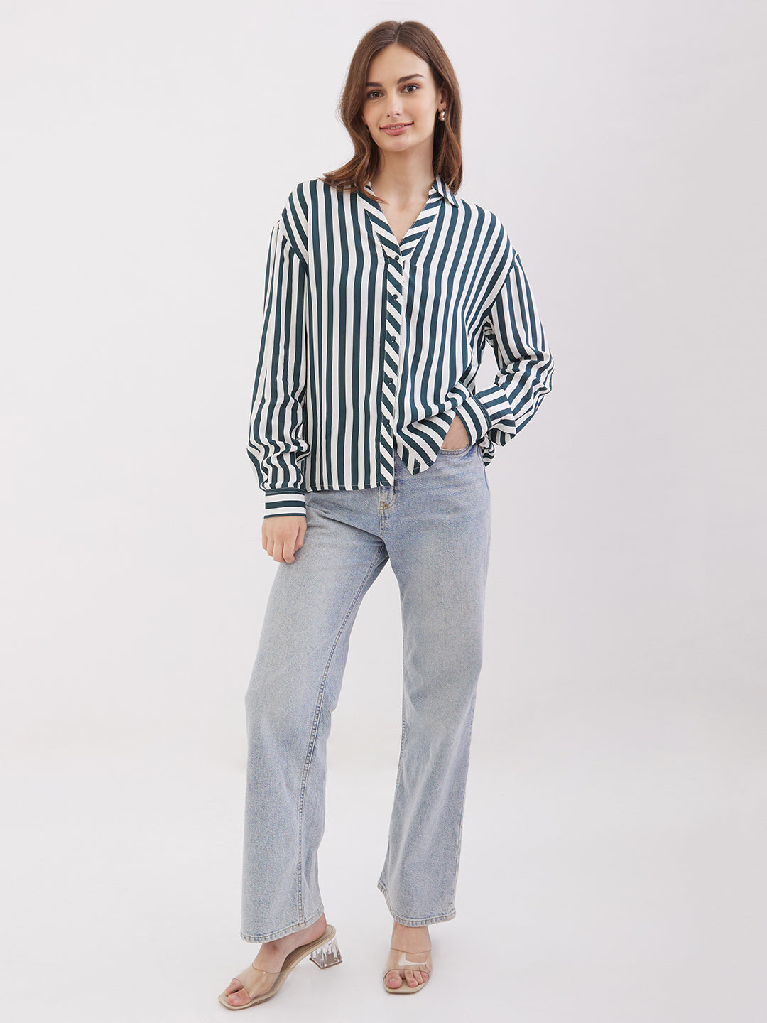 Spykar Malachite Green Regular Fit Casual Shirts For Women