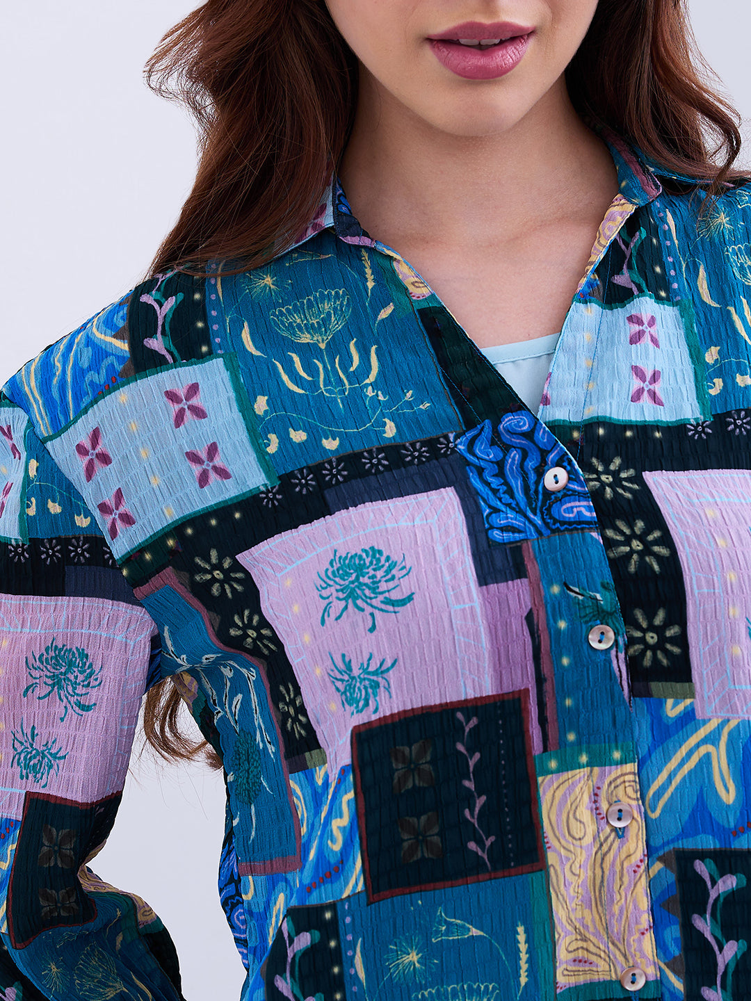 Spykar Retro Blue Regular Fit Casual Shirts For Women