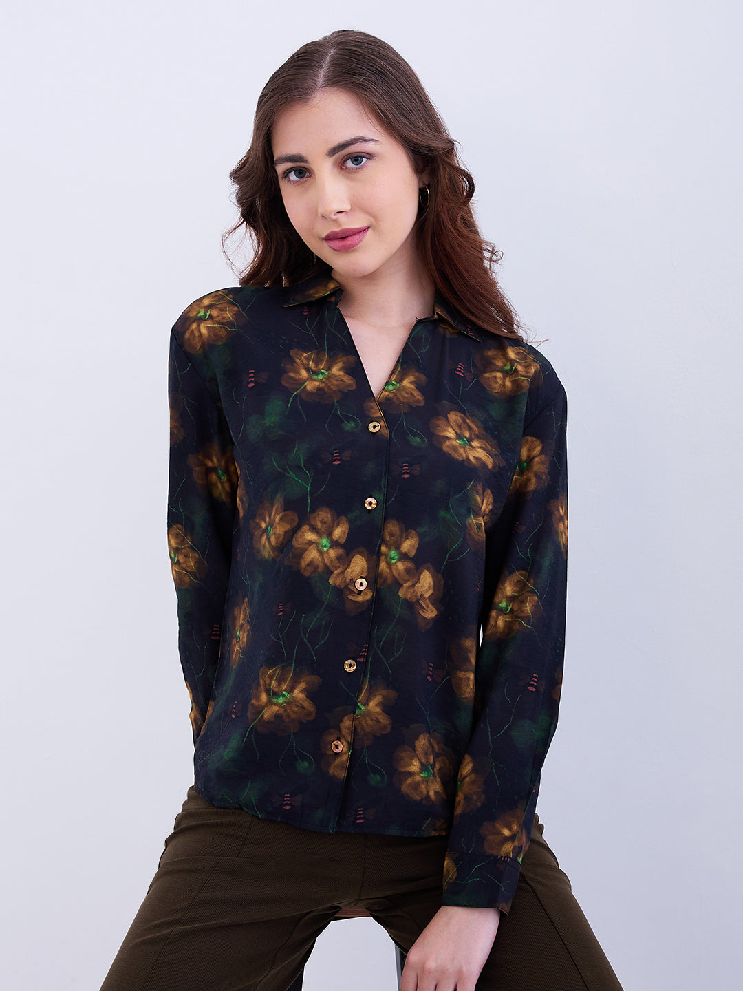 Women Shirt Print Yellow Regular Fit
