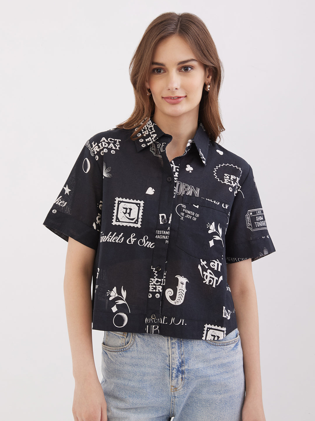 Spykar Black Boxy Fit Casual Shirts For Women