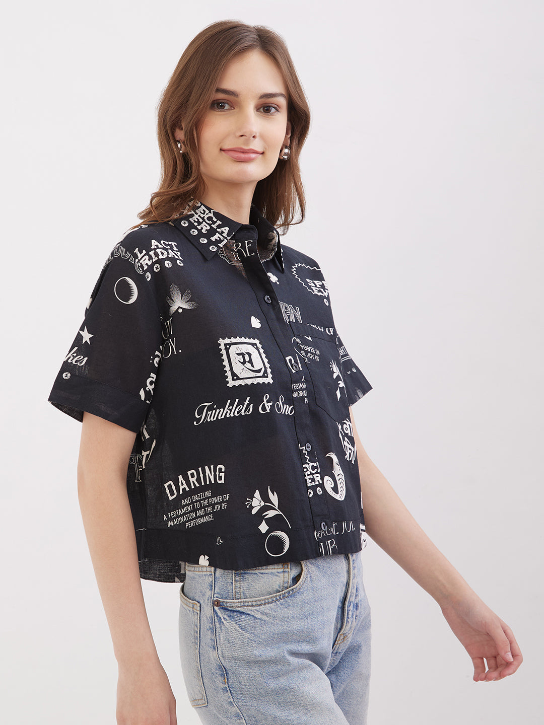 Women Shirt Black Boxy Fit