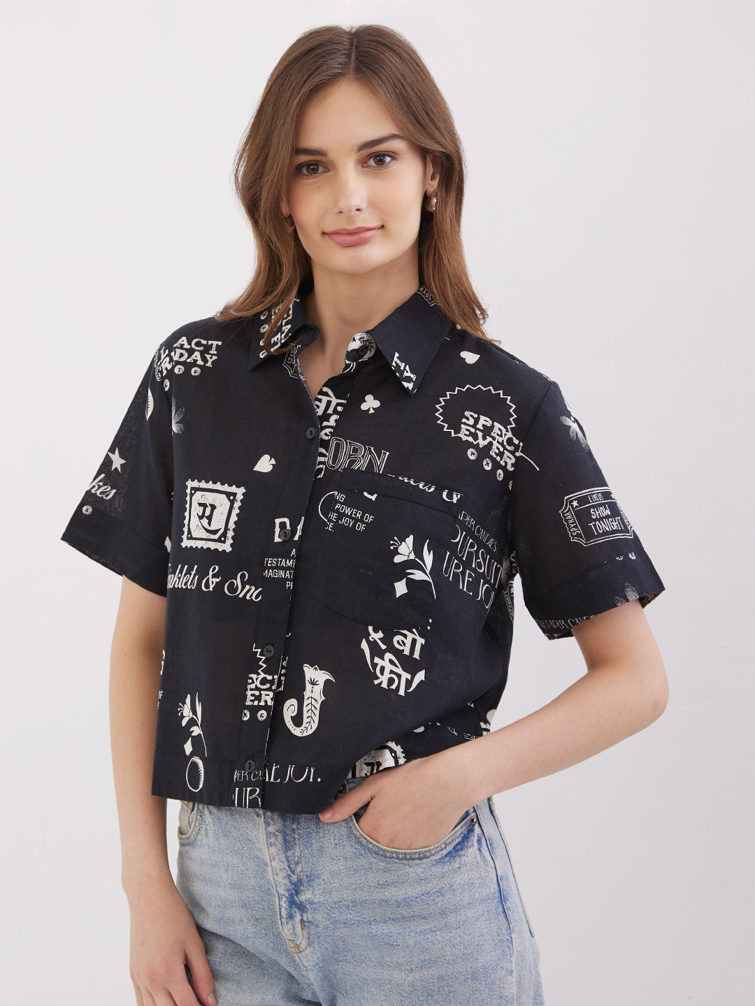 Women Shirt Black Boxy Fit