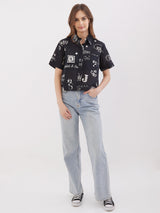 Women Shirt Black Boxy Fit