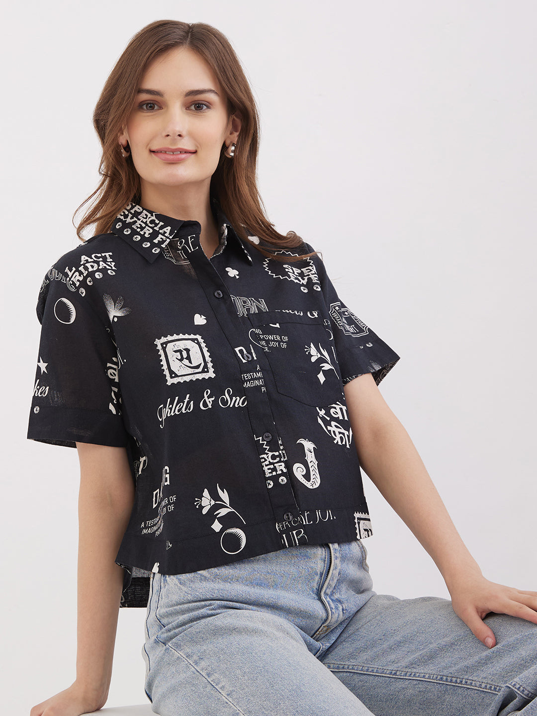 Spykar Black Boxy Fit Casual Shirts For Women