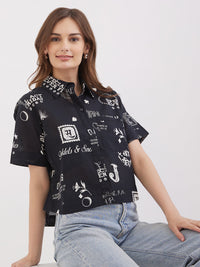 Women Shirt Black Boxy Fit