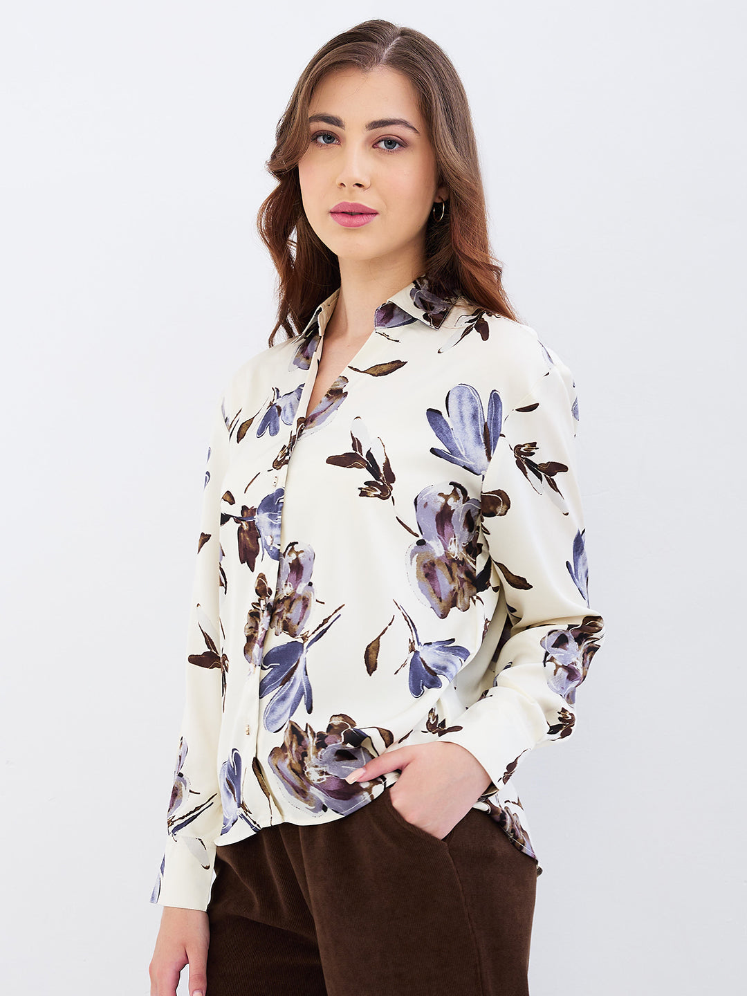 Spykar Off White Regular Fit Casual Shirts For Women