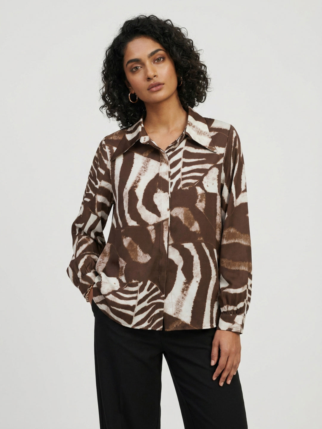 Women Shirt Print Brown Relaxed Fit