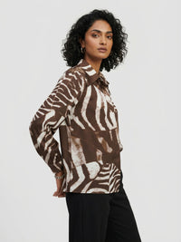 Women Shirt Print Brown Relaxed Fit