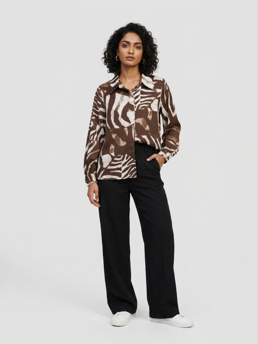 Women Shirt Print Brown Relaxed Fit