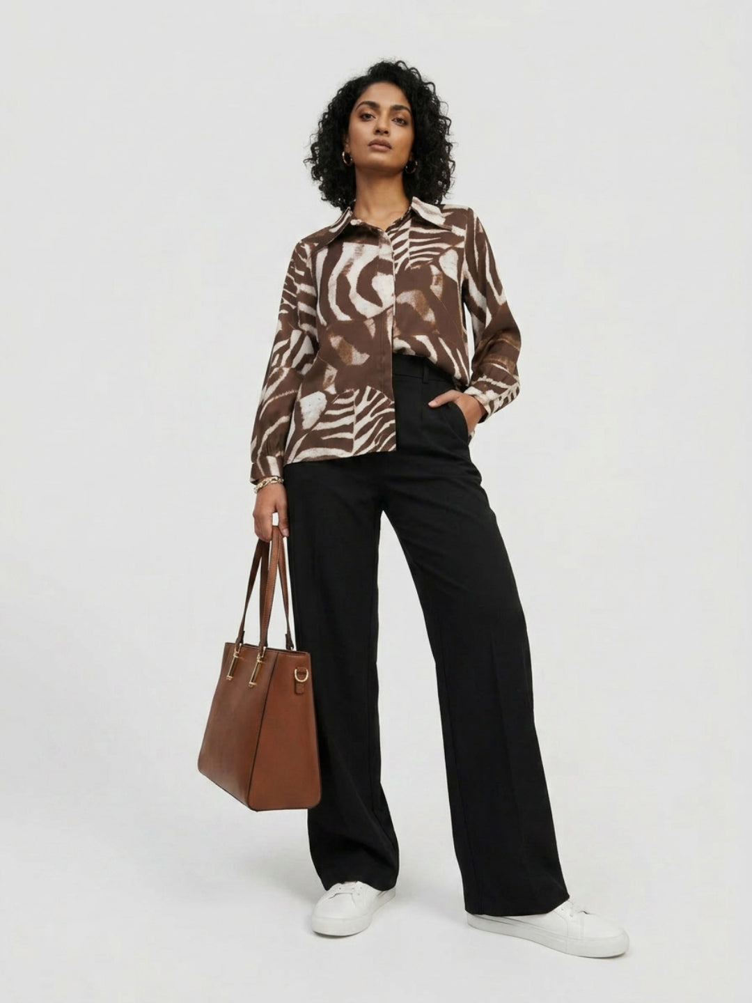 Women Shirt Print Brown Relaxed Fit