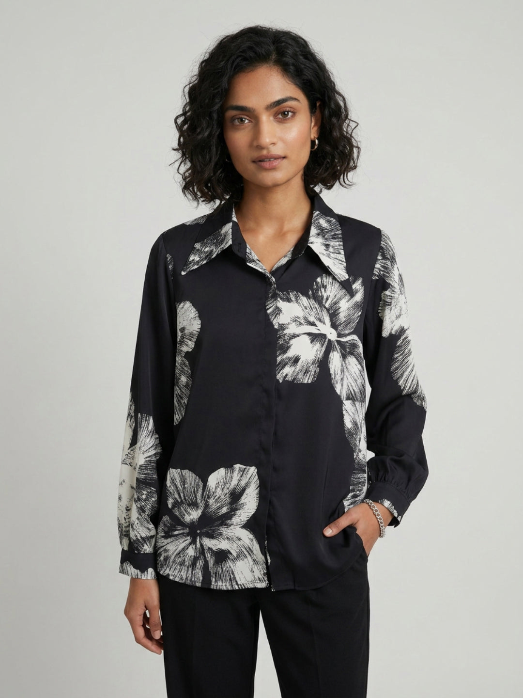Women Shirt Print Black Relaxed Fit