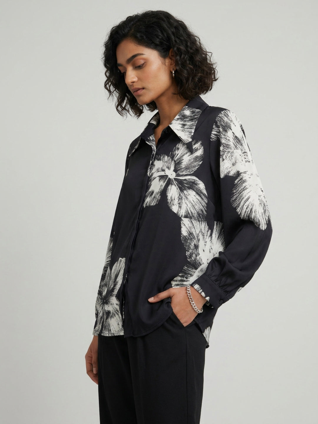 Women Shirt Print Black Relaxed Fit
