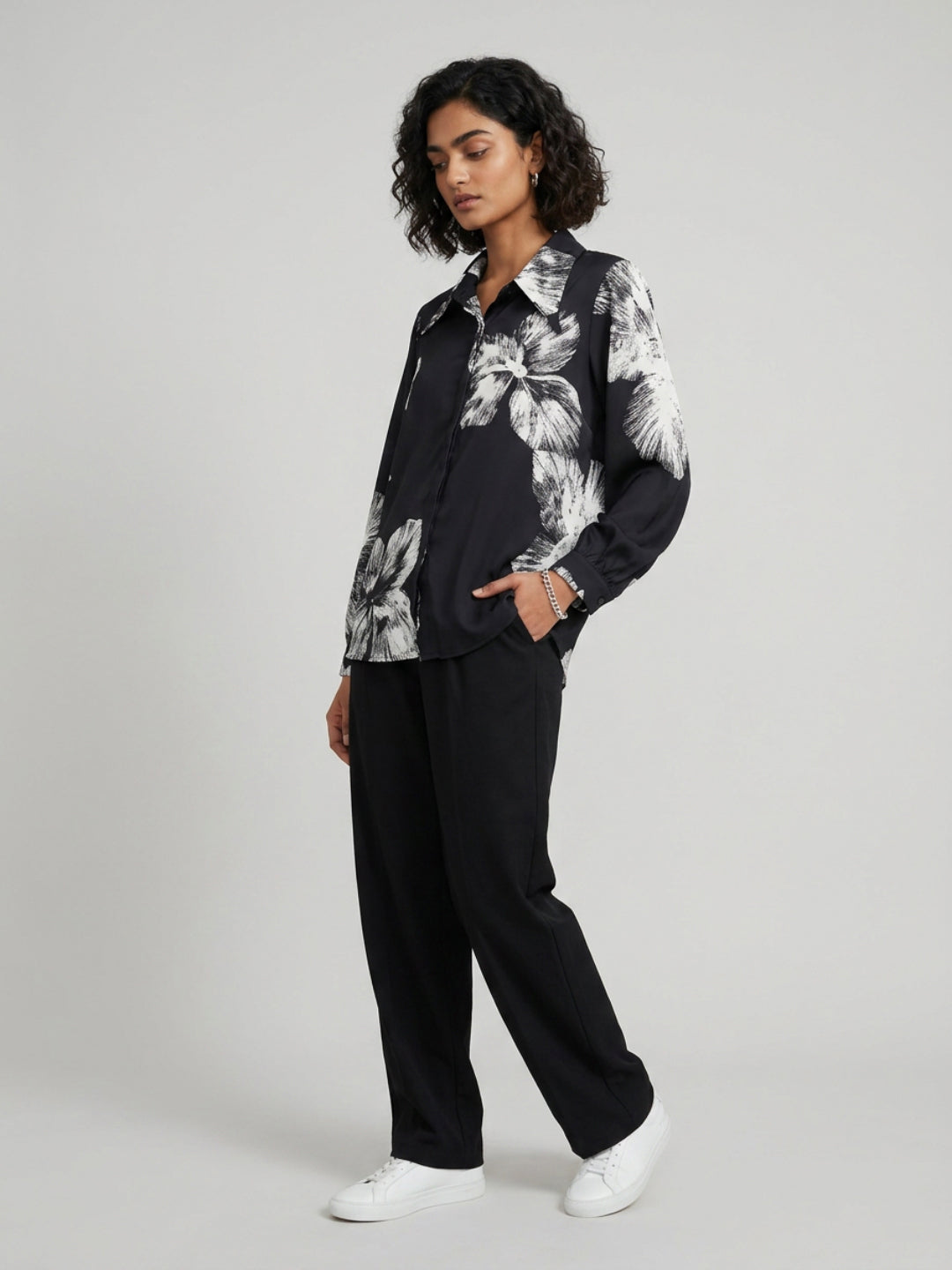 Women Shirt Print Black Relaxed Fit