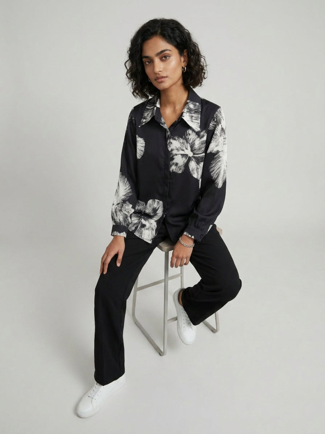Women Shirt Print Black Relaxed Fit