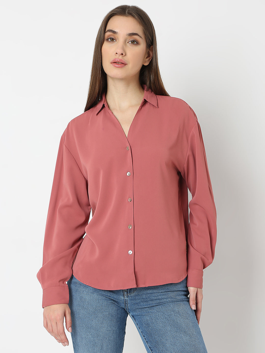 Spykar Blush Pink Regular Fit Shirt For Women